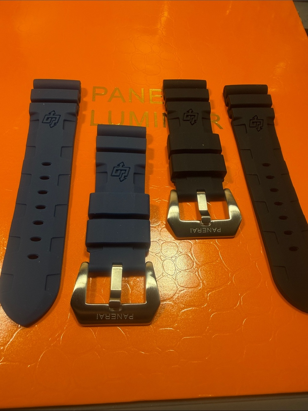 24mm Rubber Watch Straps in Blue and Black with Brushed Buckles